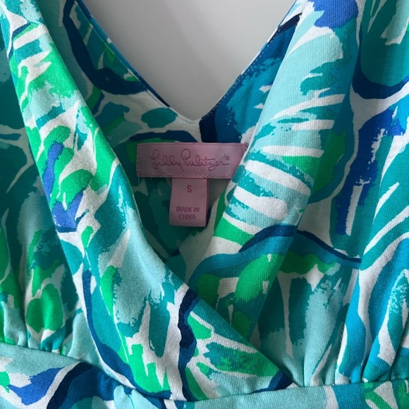 Lilly Pulitzer Fleur Agate Green Lazy River Rayon Spandex Jersey Dress - Picture 3 of 5